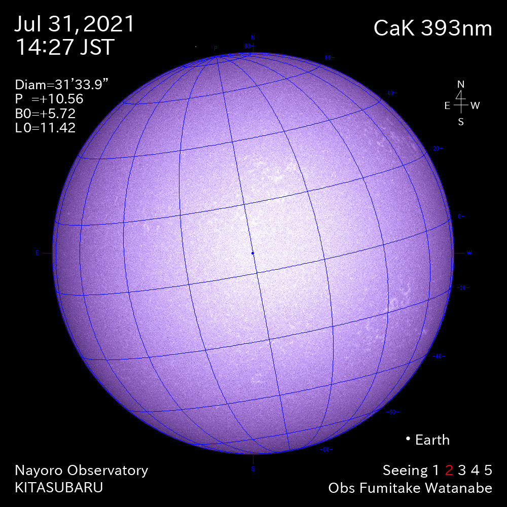 2021年7月31日CaK波長の太陽