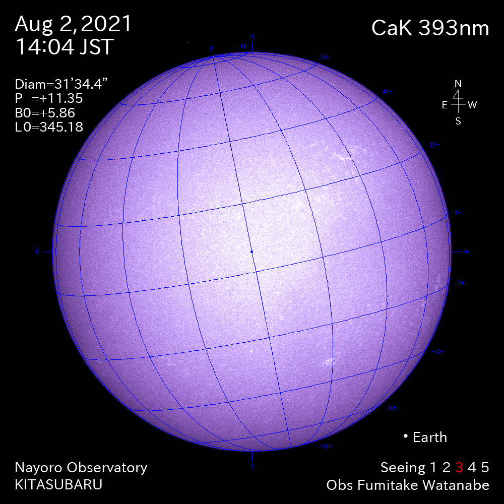 2021年8月2日CaK波長の太陽