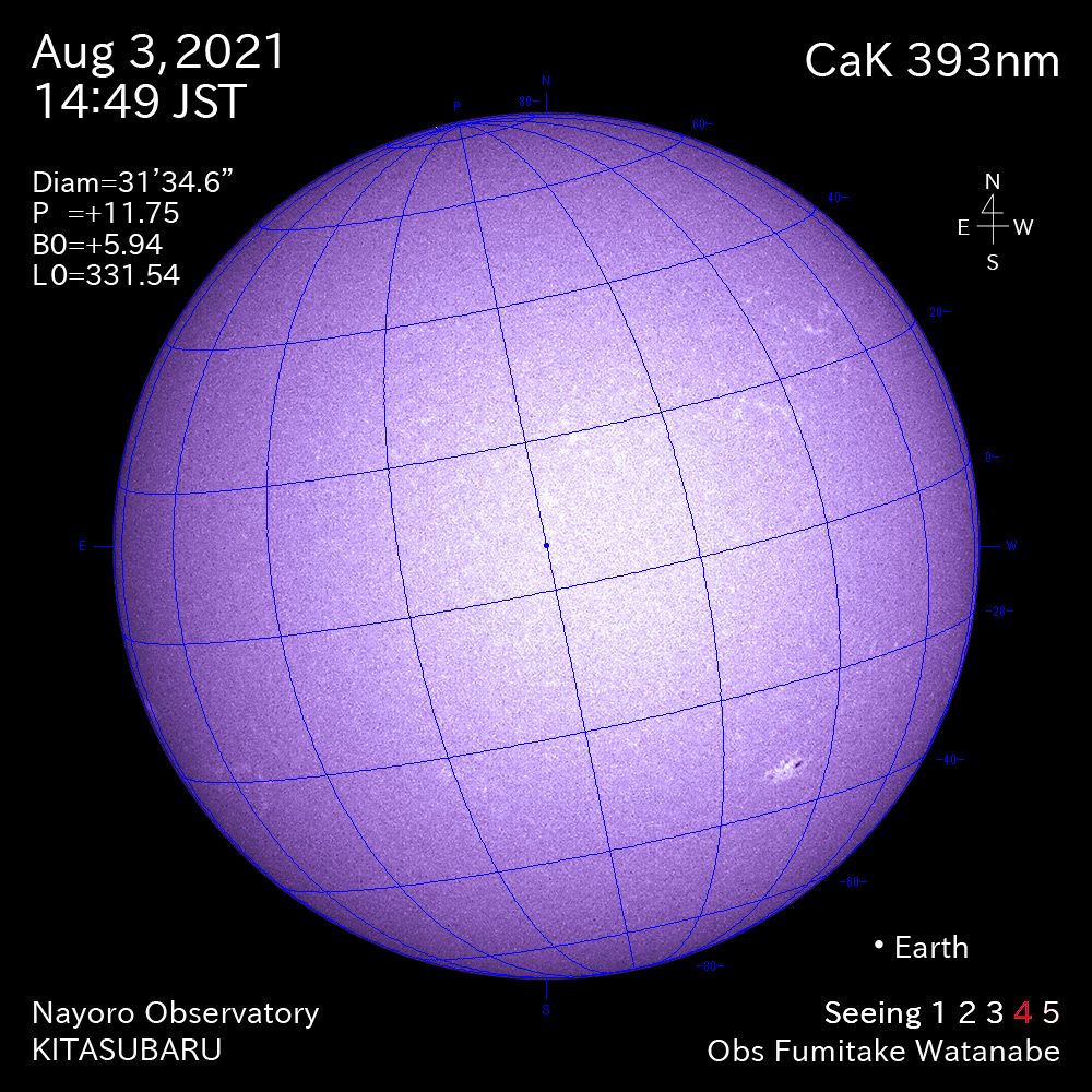 2021年8月3日CaK波長の太陽