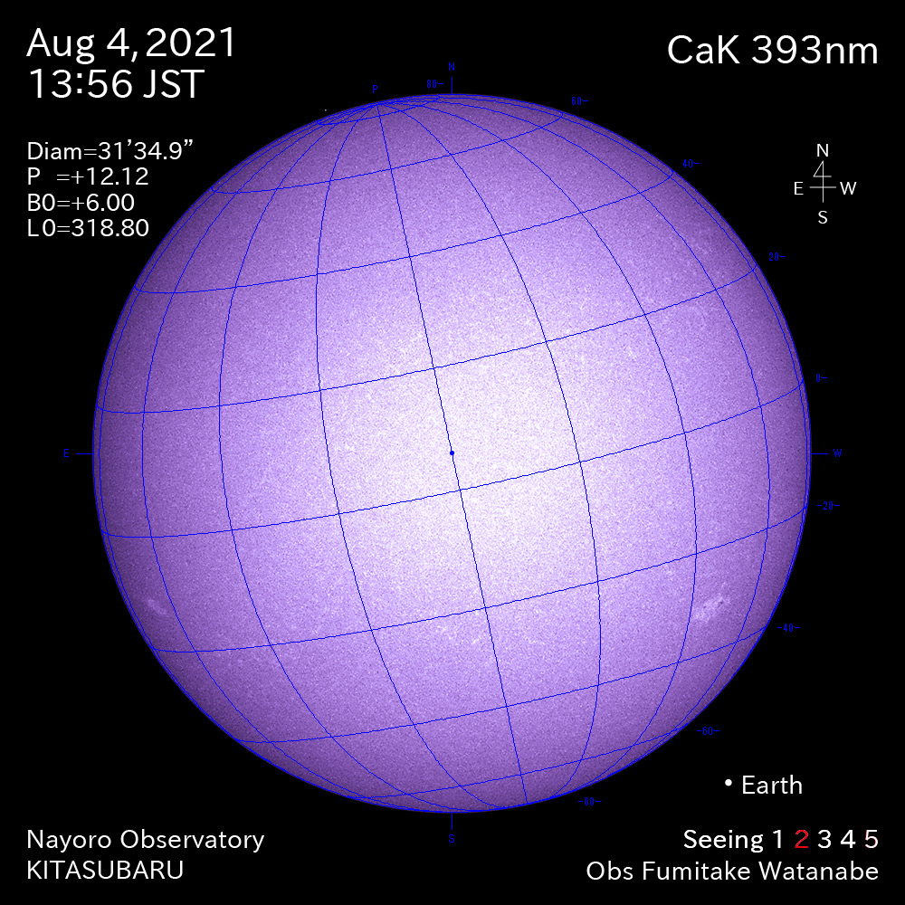 2021年8月4日CaK波長の太陽