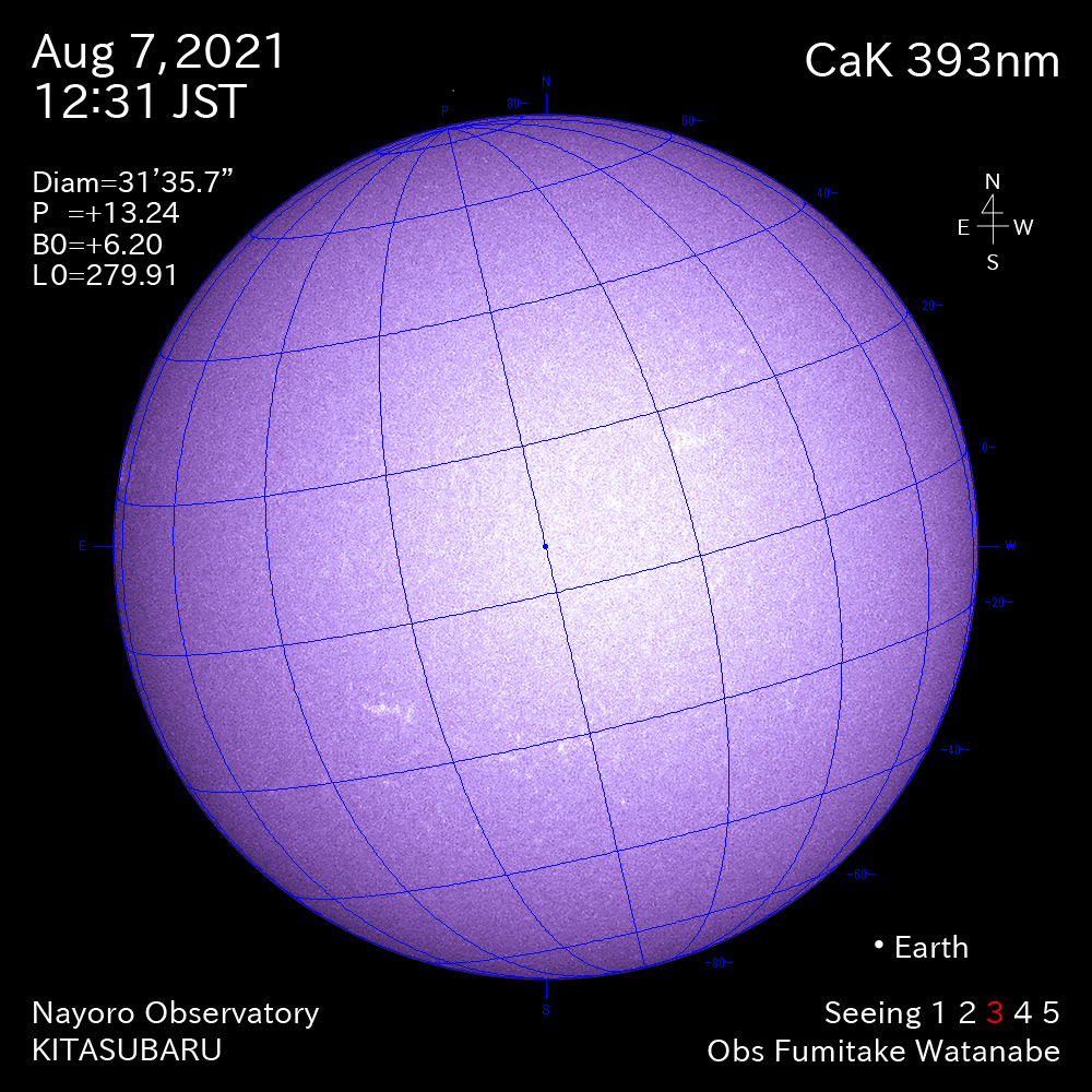 2021年8月7日CaK波長の太陽