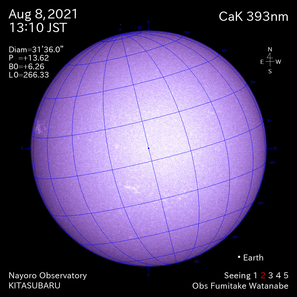 2021年8月8日CaK波長の太陽
