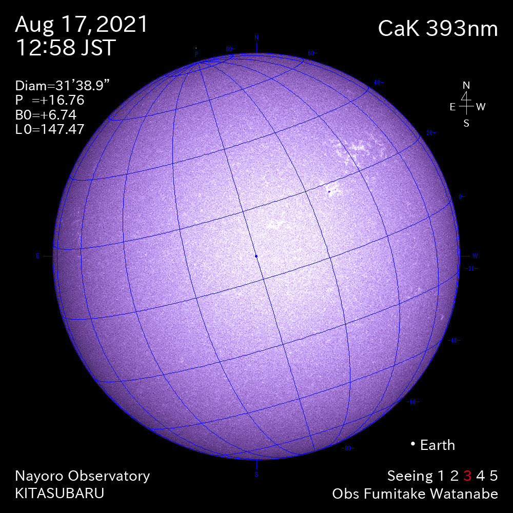 2021年8月17日CaK波長の太陽