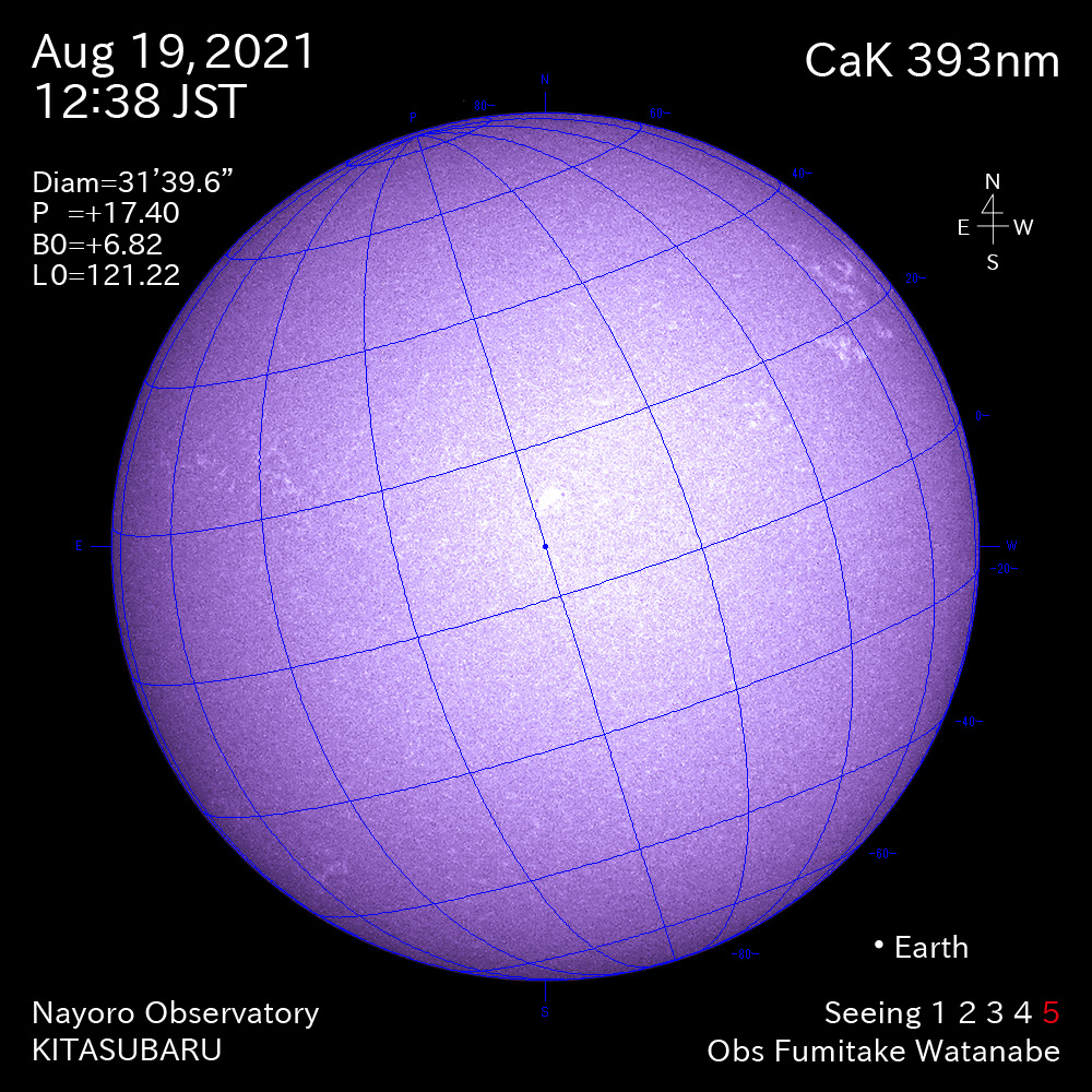2021年8月19日CaK波長の太陽
