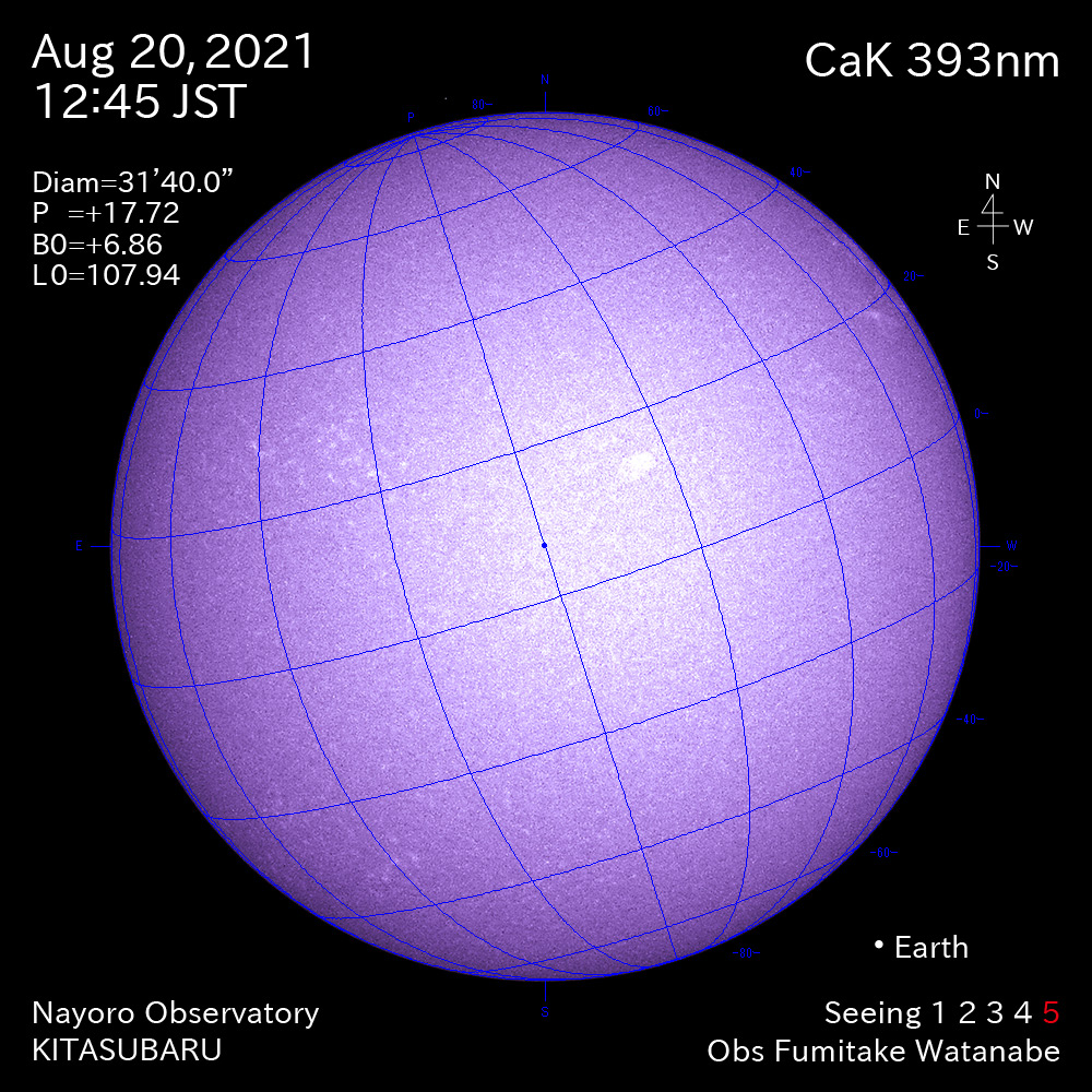 2021年8月20日CaK波長の太陽