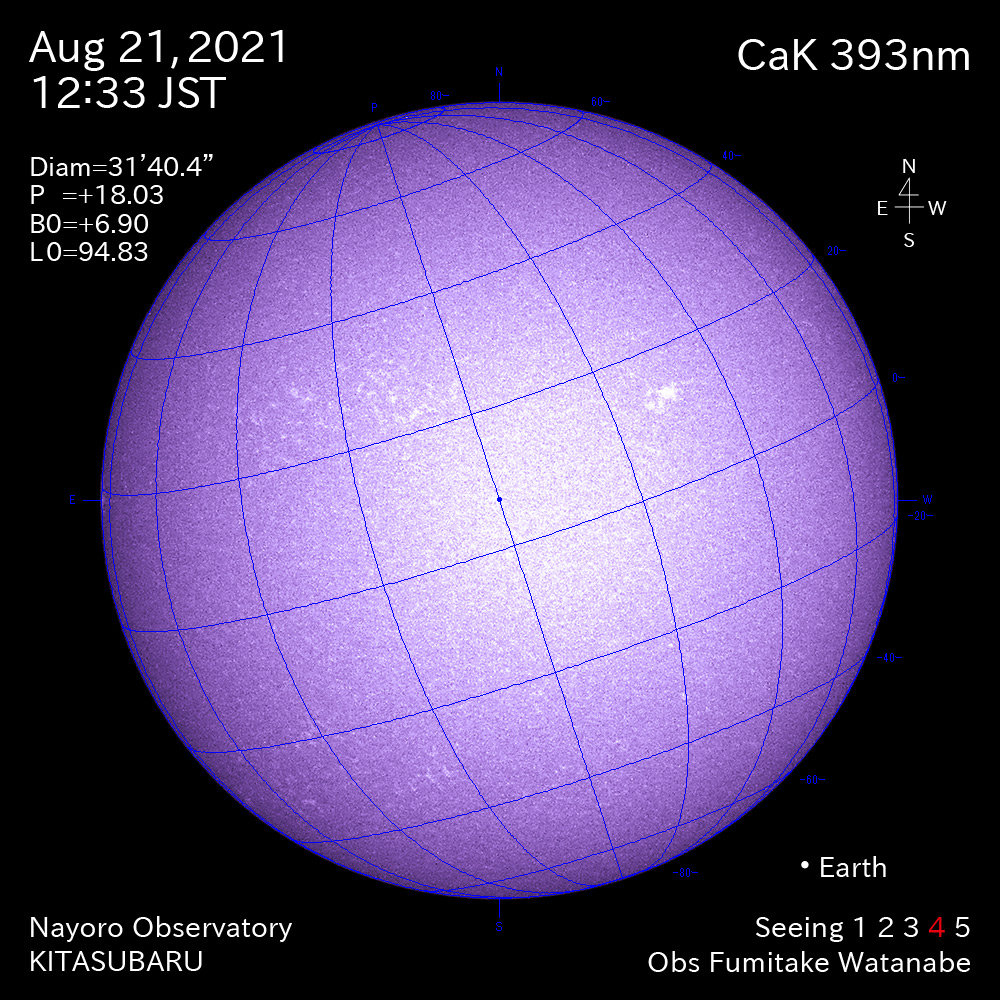 2021年8月21日CaK波長の太陽