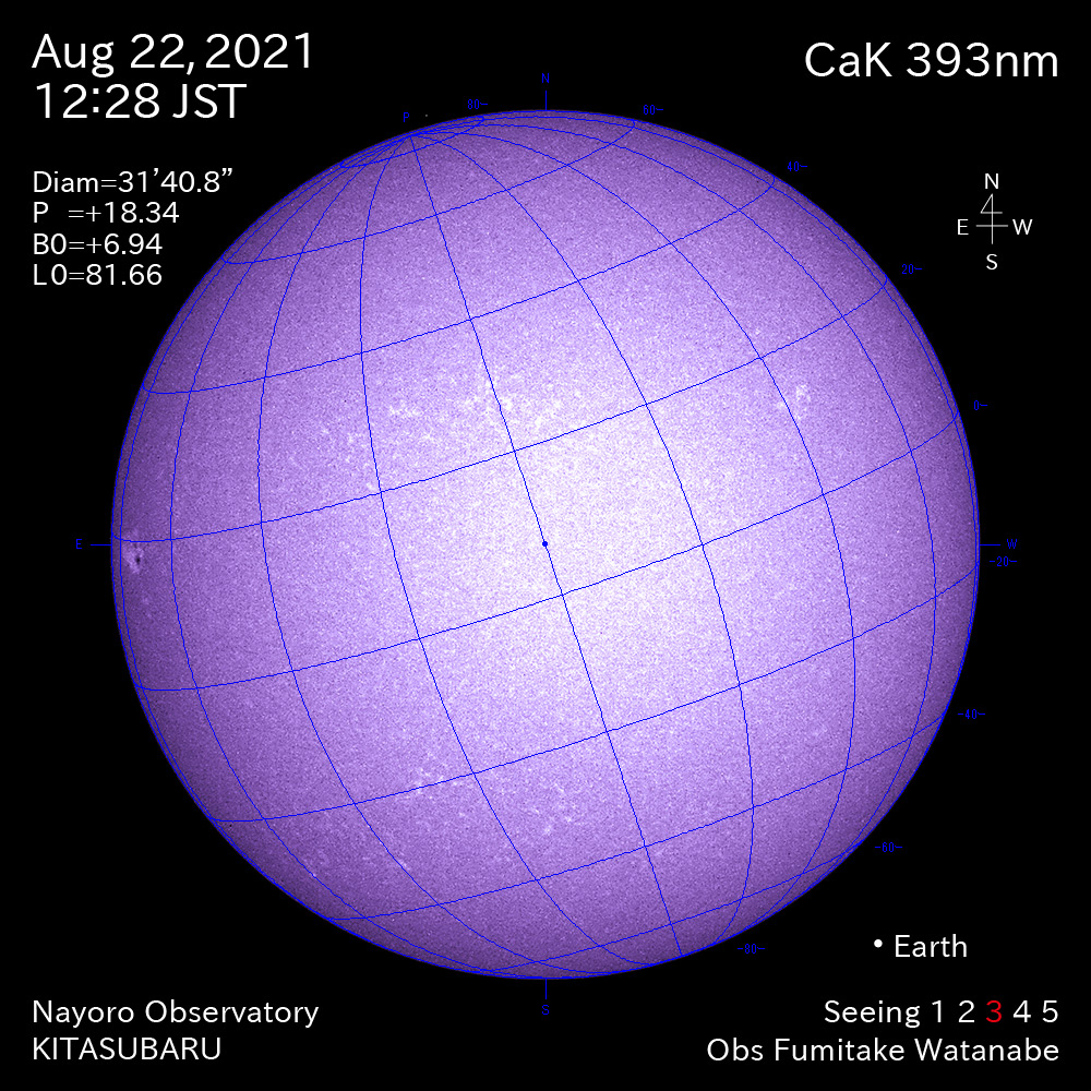 2021年8月22日CaK波長の太陽