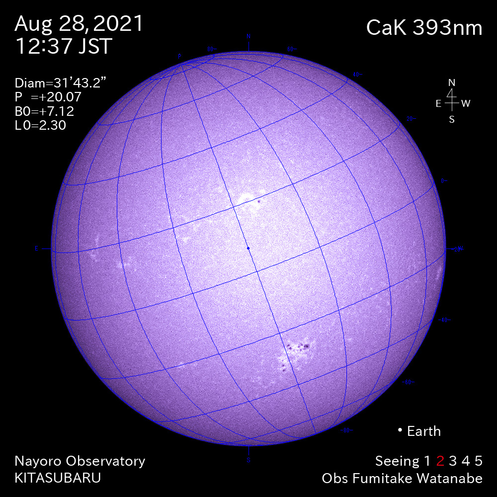 2021年8月28日CaK波長の太陽