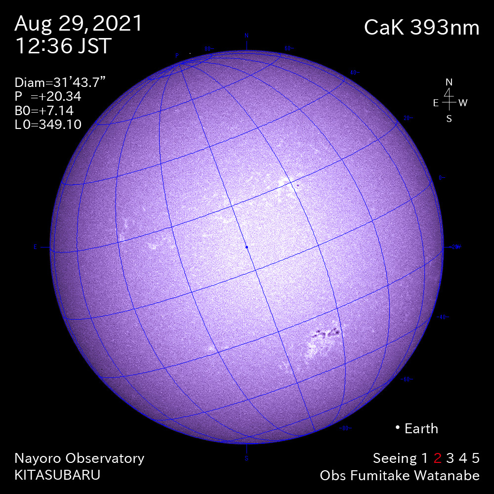 2021年8月29日CaK波長の太陽
