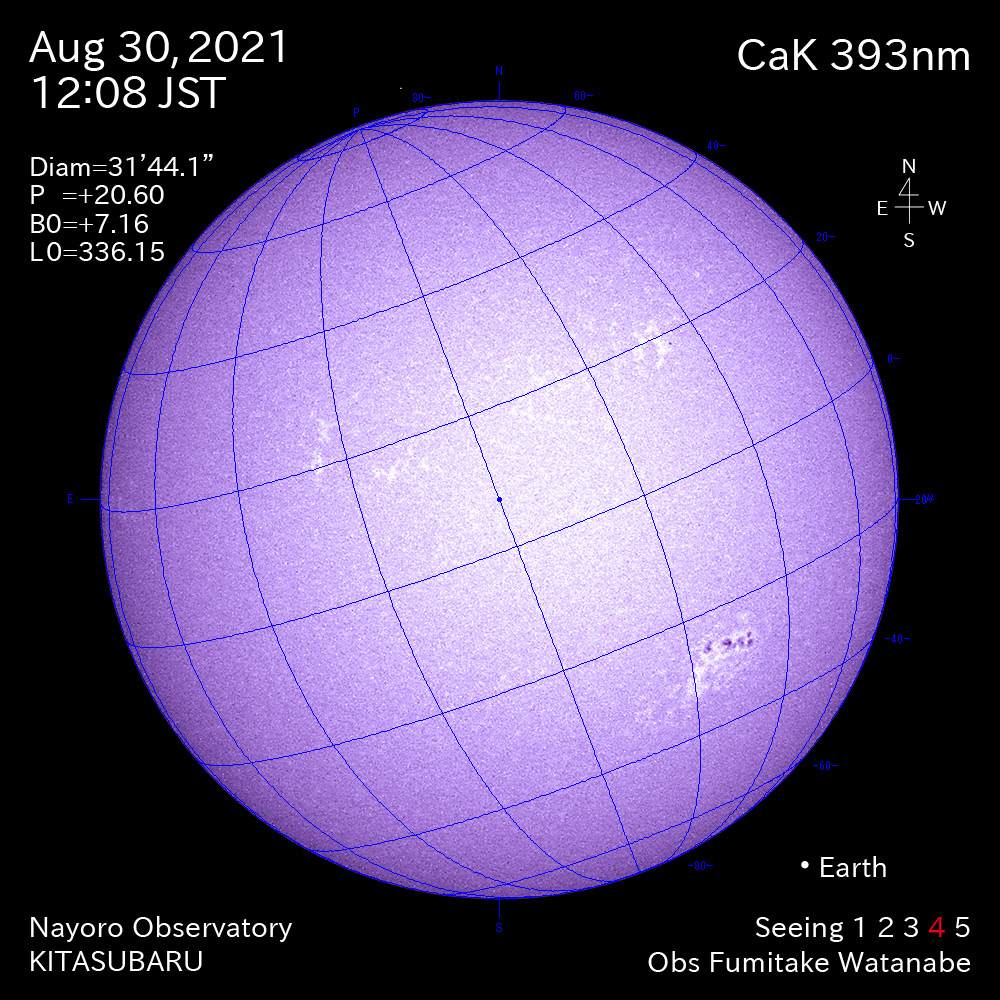 2021年8月30日CaK波長の太陽
