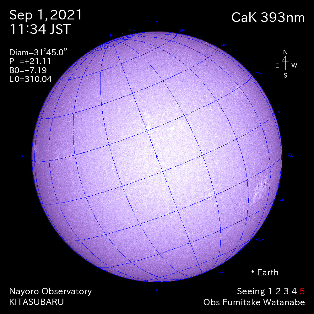2021年9月1日CaK波長の太陽