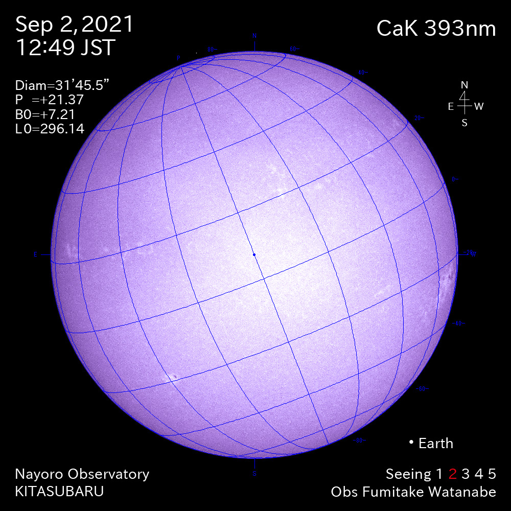 2021年9月2日CaK波長の太陽