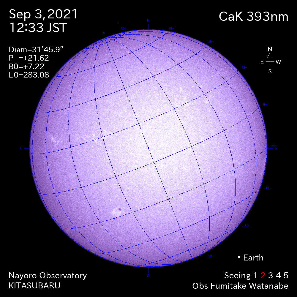 2021年9月3日CaK波長の太陽