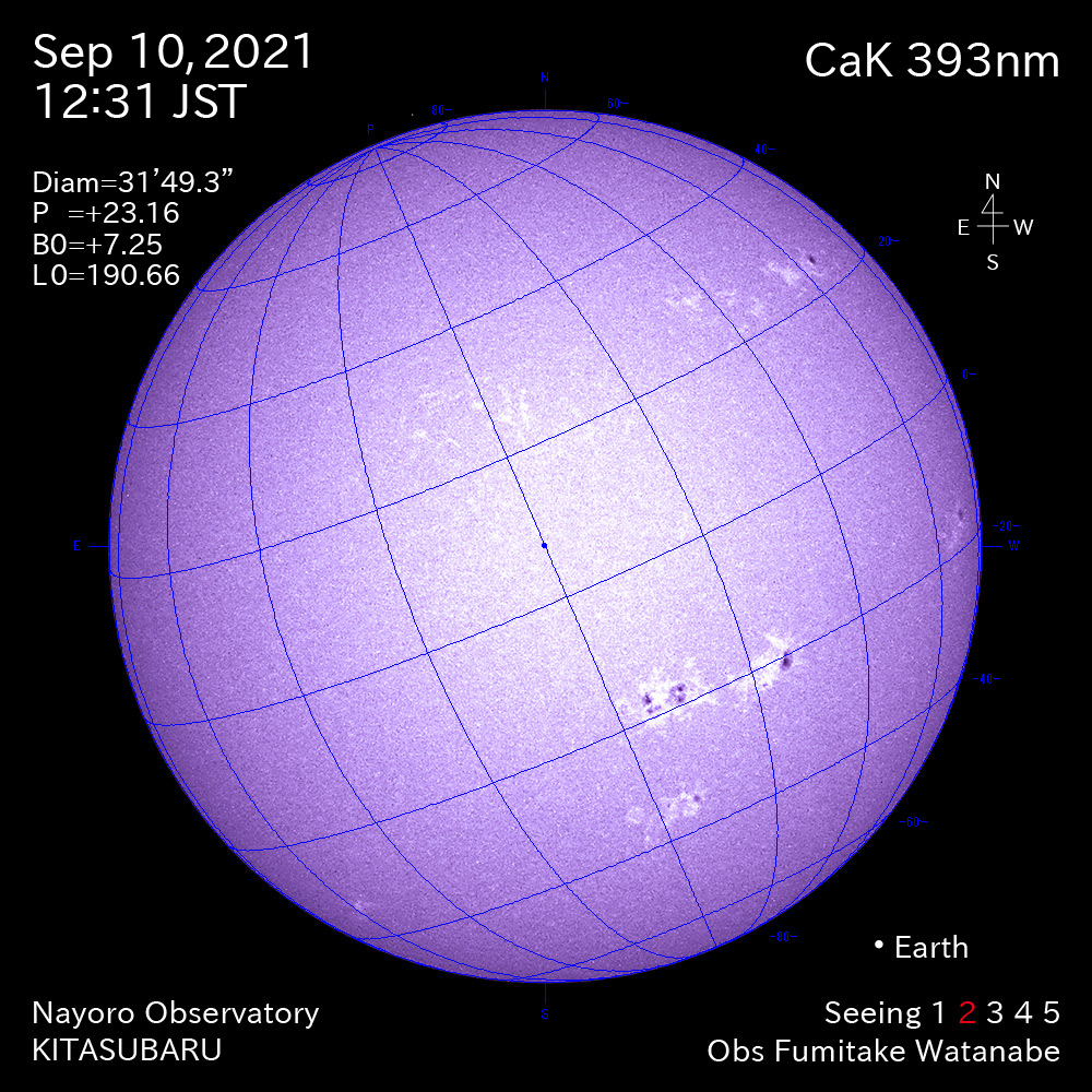 2021年9月10日CaK波長の太陽