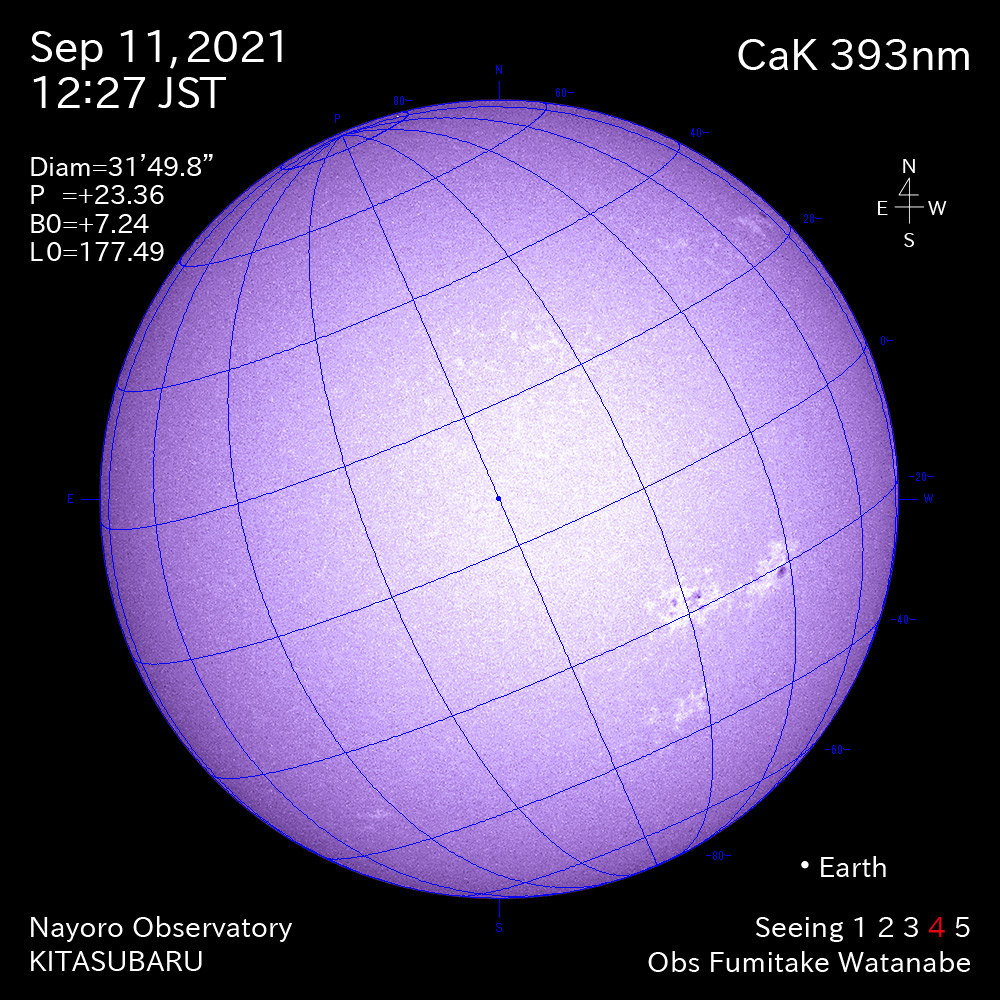 2021年9月11日CaK波長の太陽