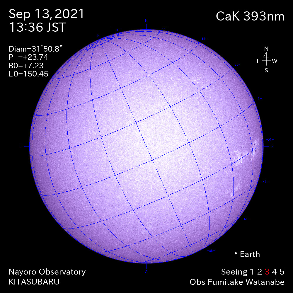 2021年9月13日CaK波長の太陽