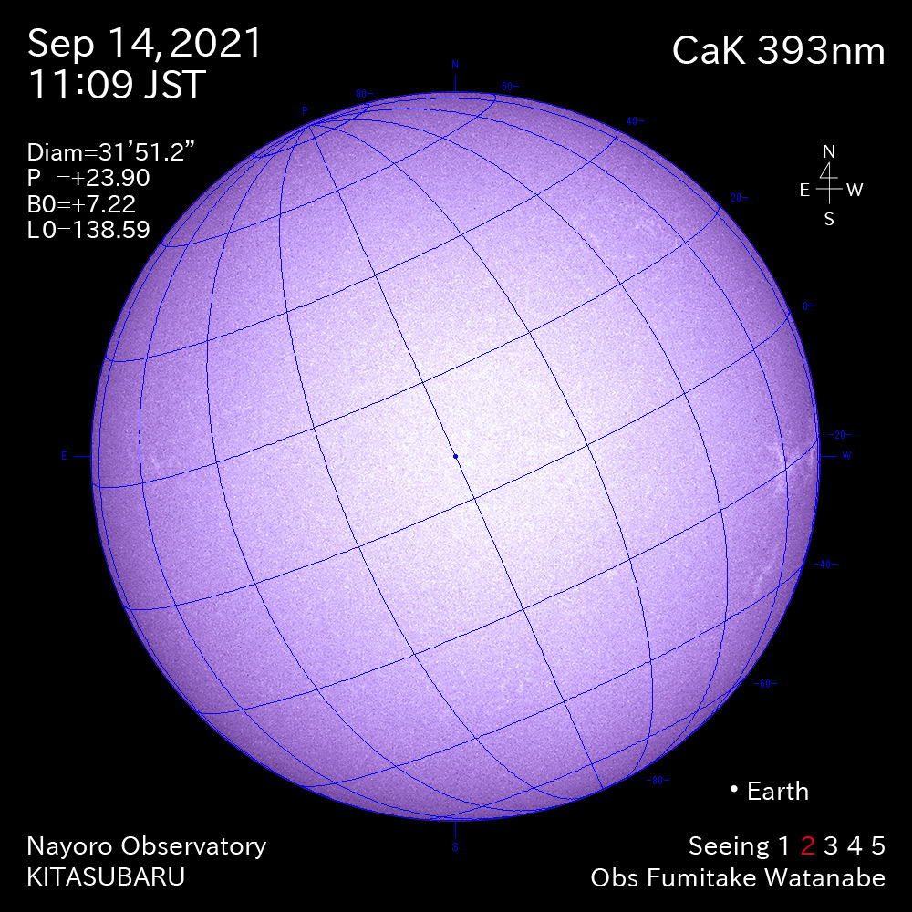 2021年9月14日CaK波長の太陽