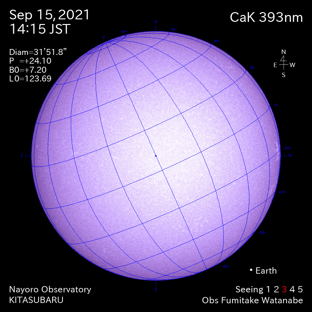 2021年9月15日CaK波長の太陽