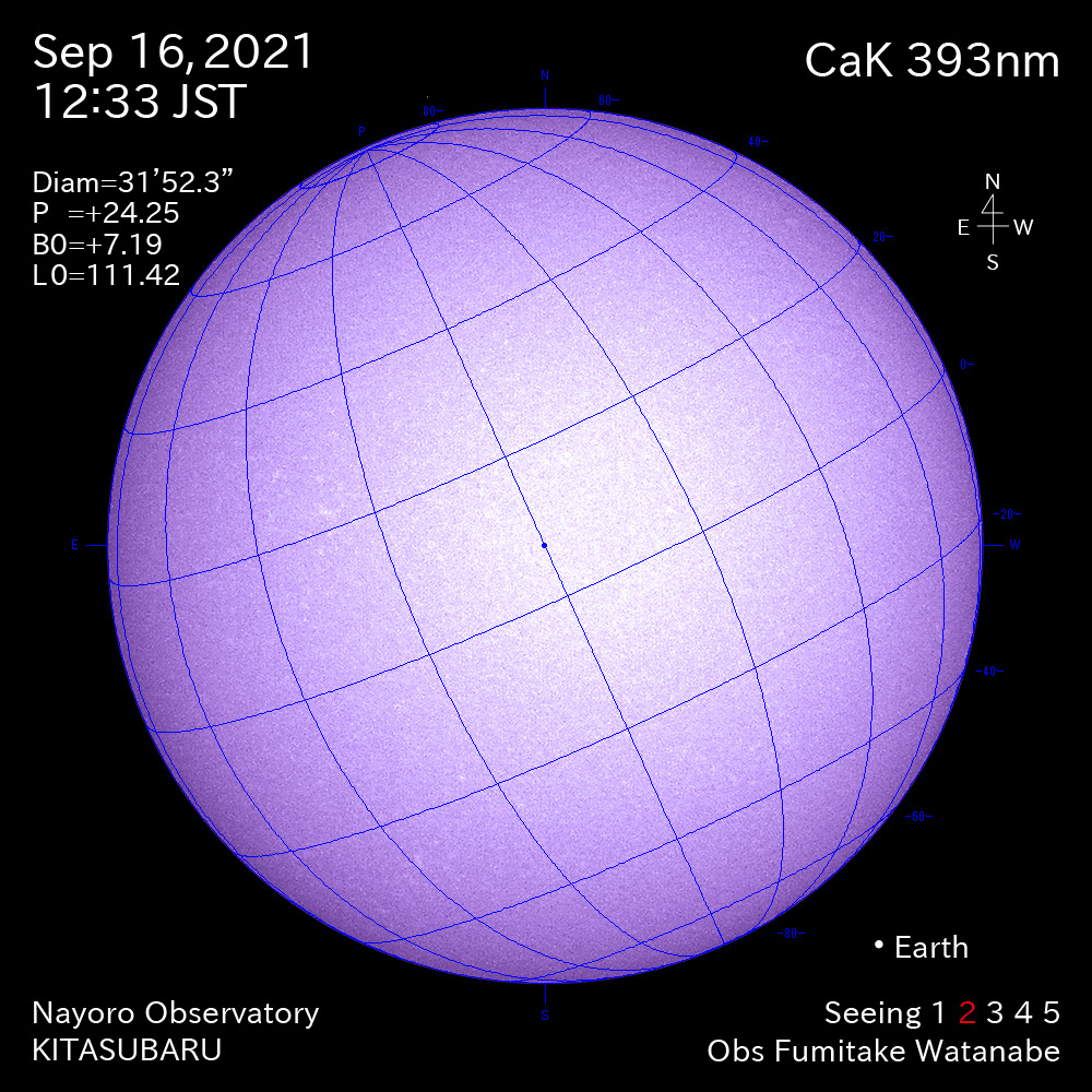 2021年9月16日CaK波長の太陽