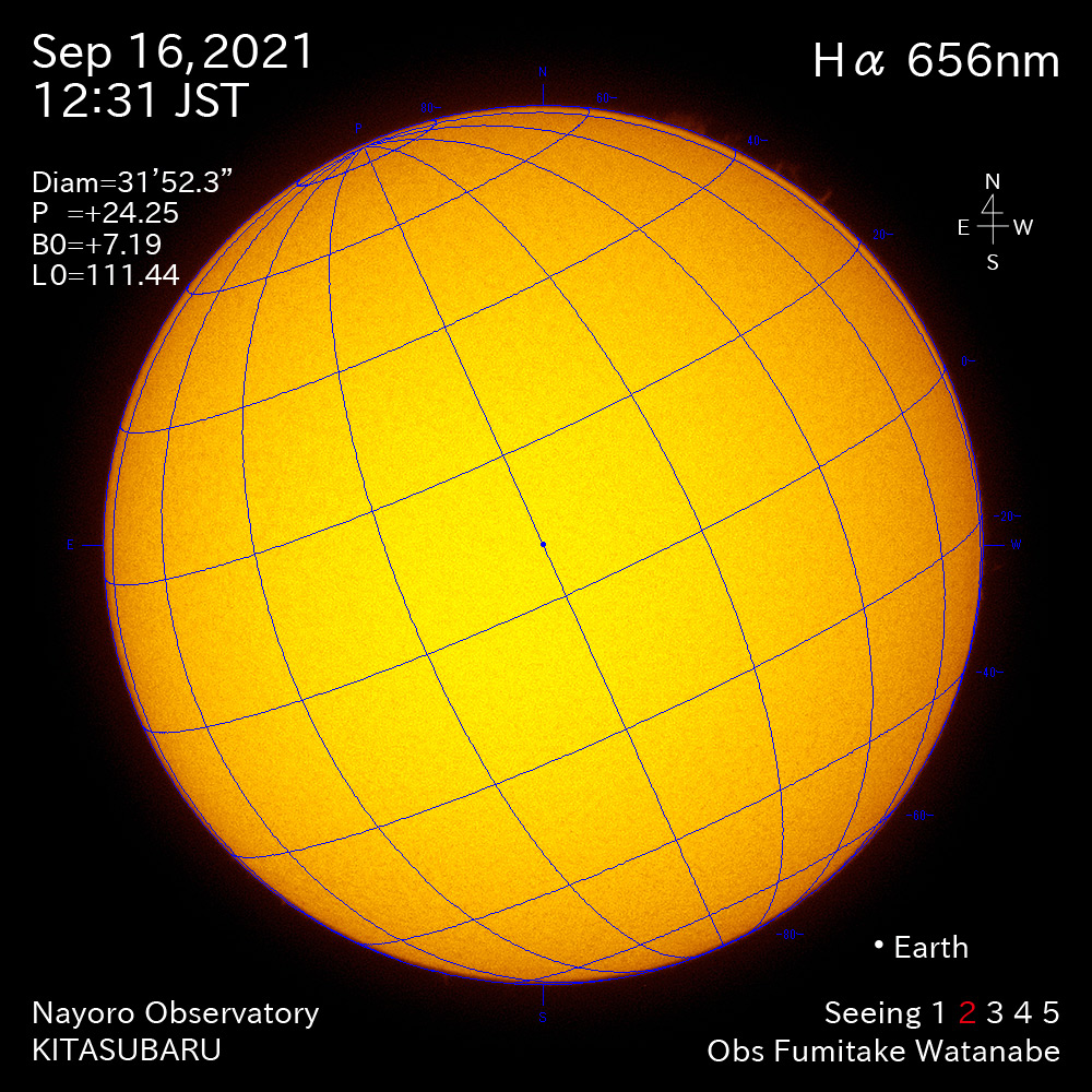 2021年9月16日Ha波長の太陽