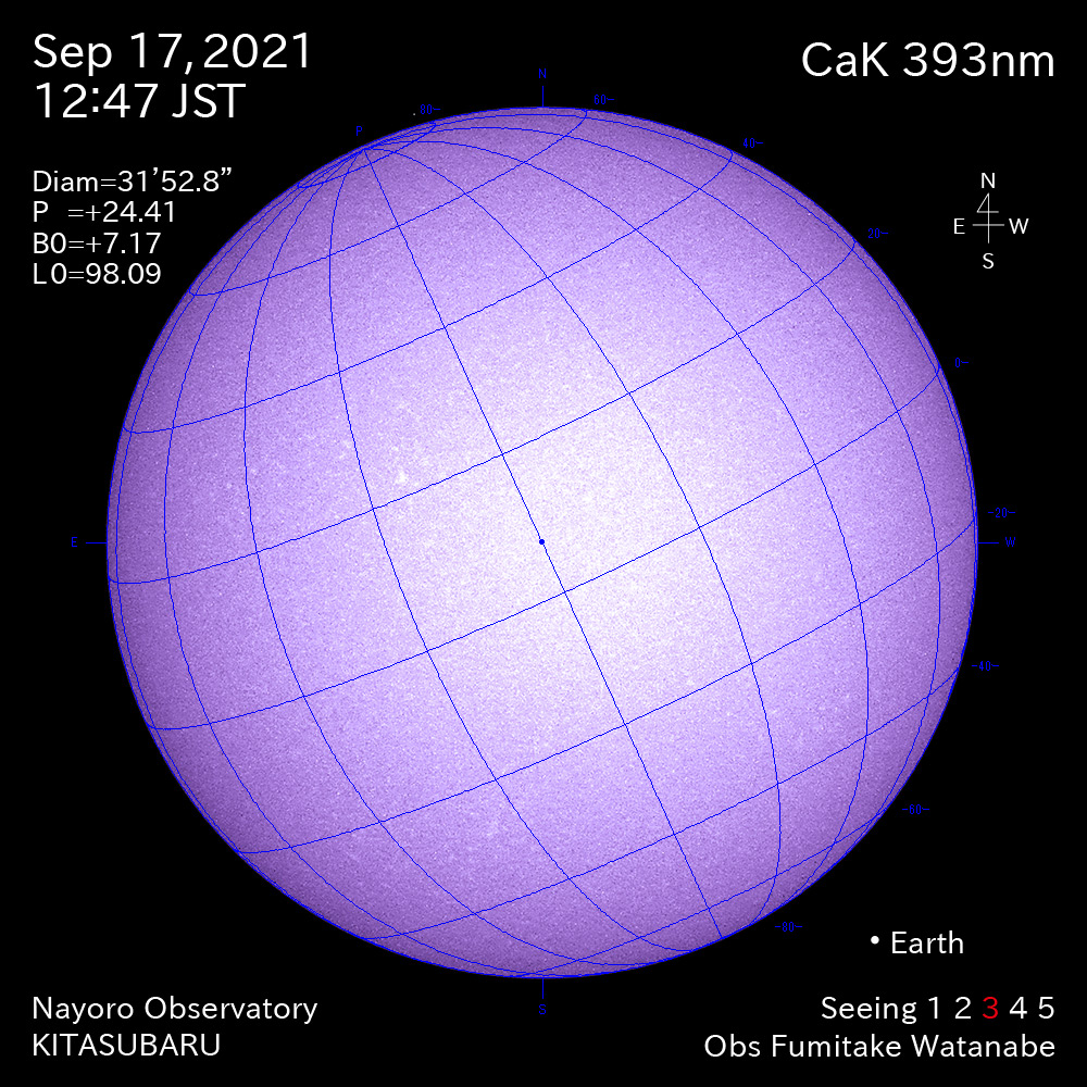 2021年9月17日CaK波長の太陽