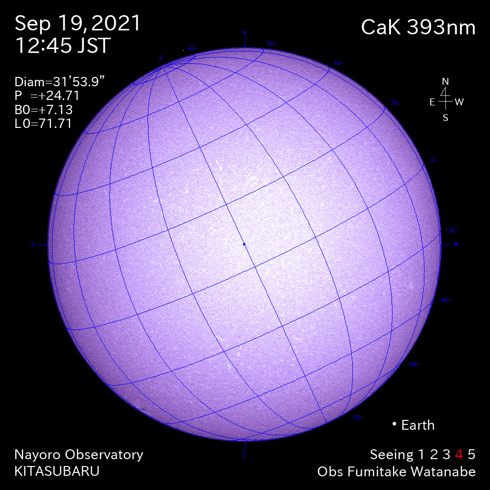 2021年9月19日CaK波長の太陽