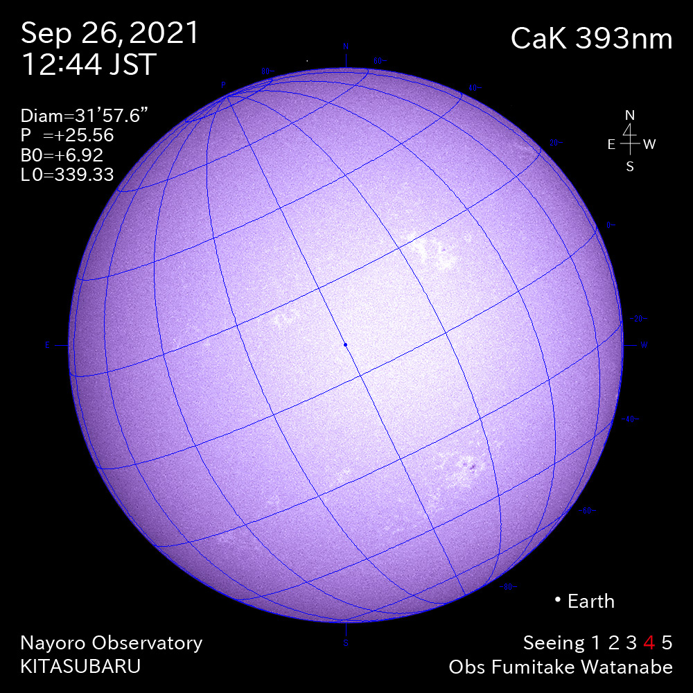2021年9月26日CaK波長の太陽