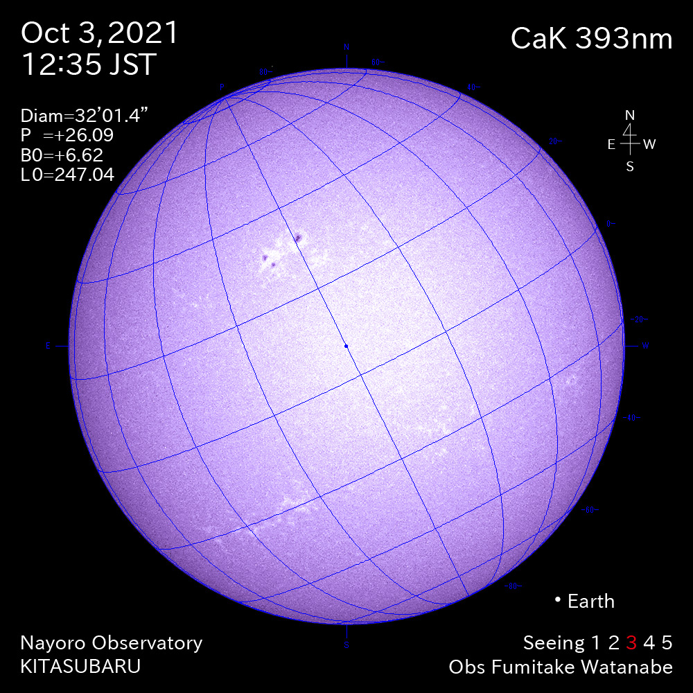 2021年10月3日CaK波長の太陽