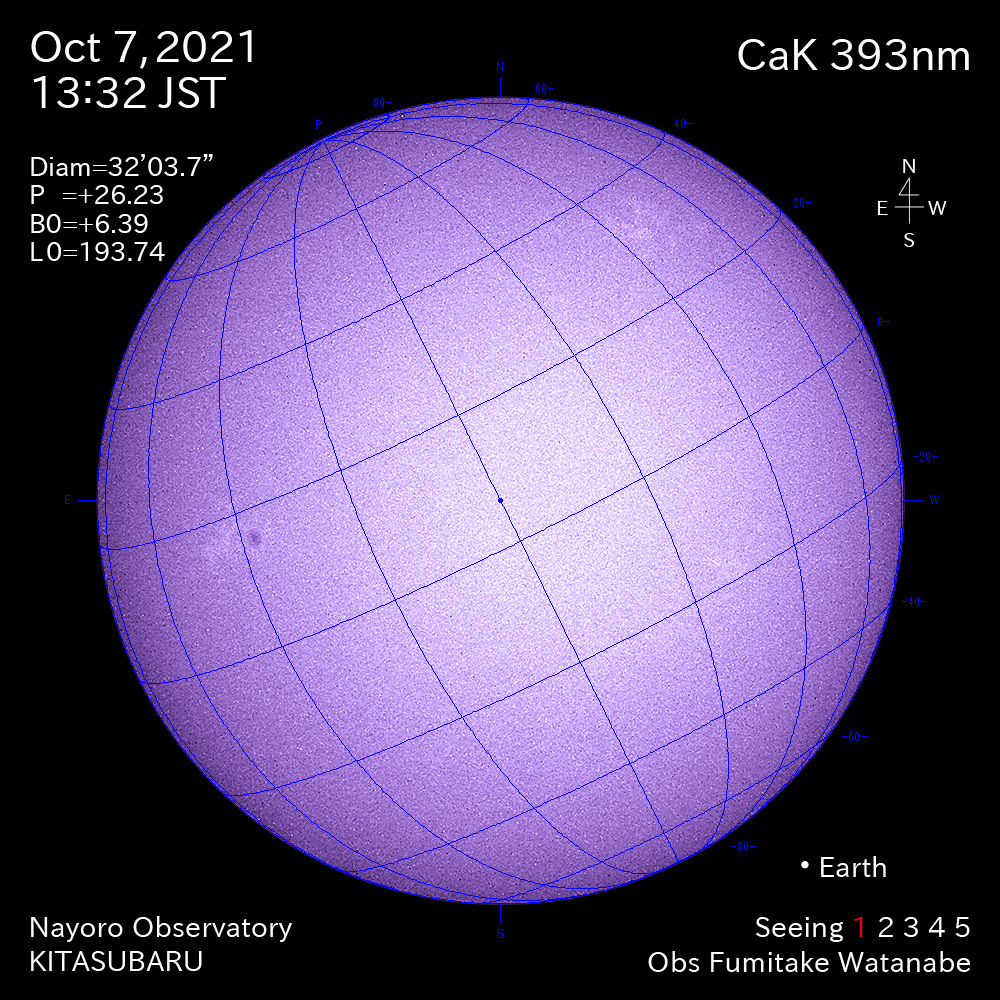 2021年10月7日CaK波長の太陽