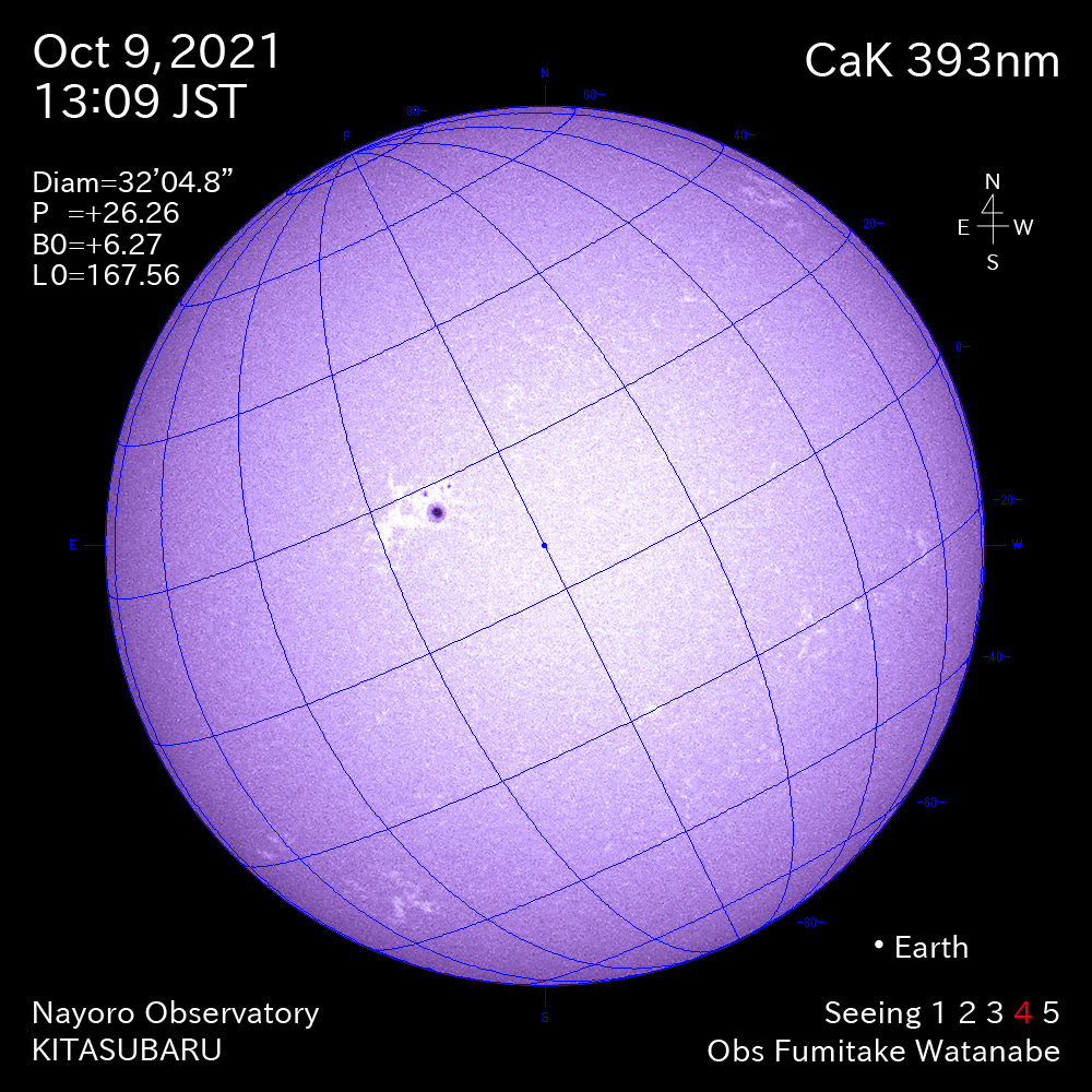 2021年10月9日CaK波長の太陽