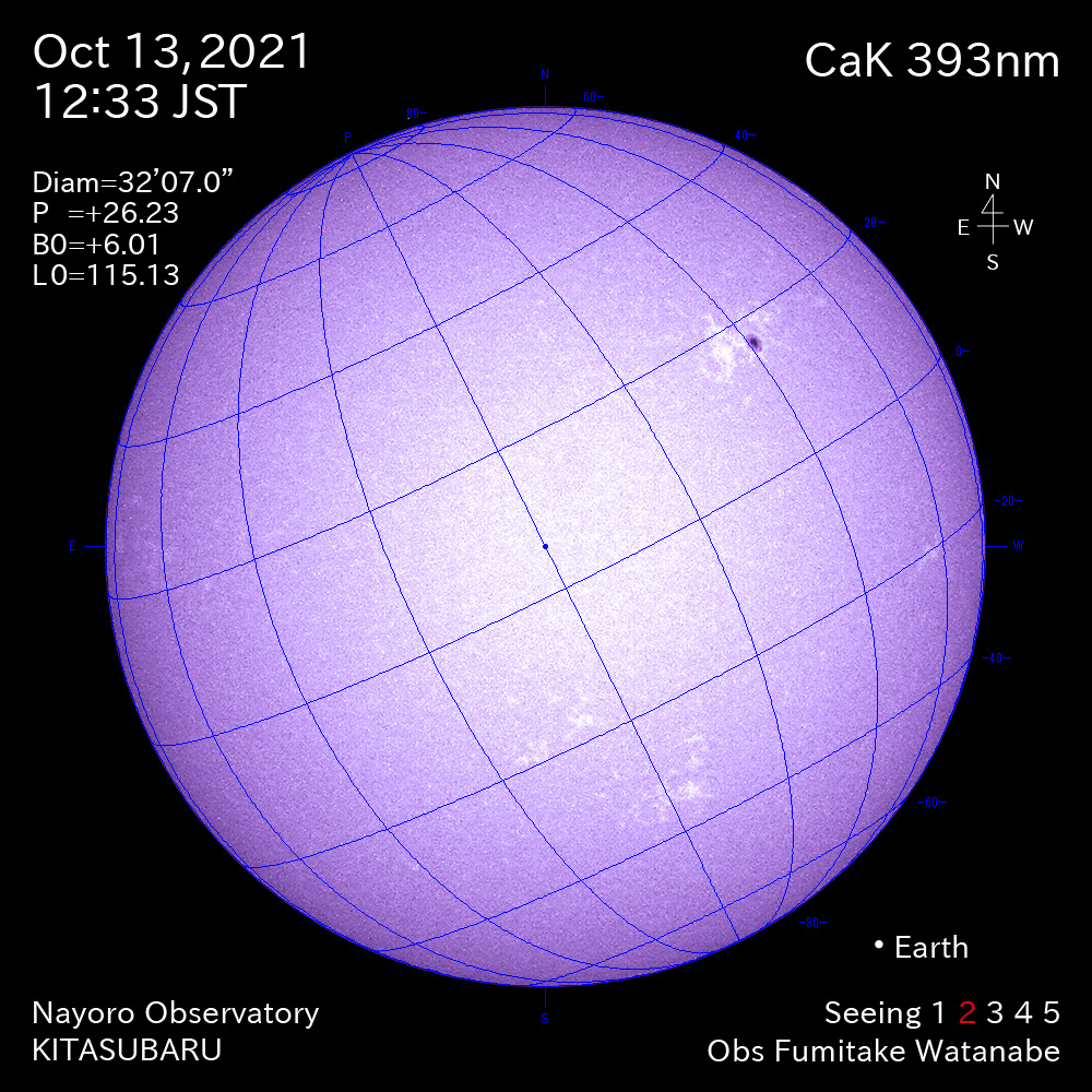 2021年10月13日CaK波長の太陽