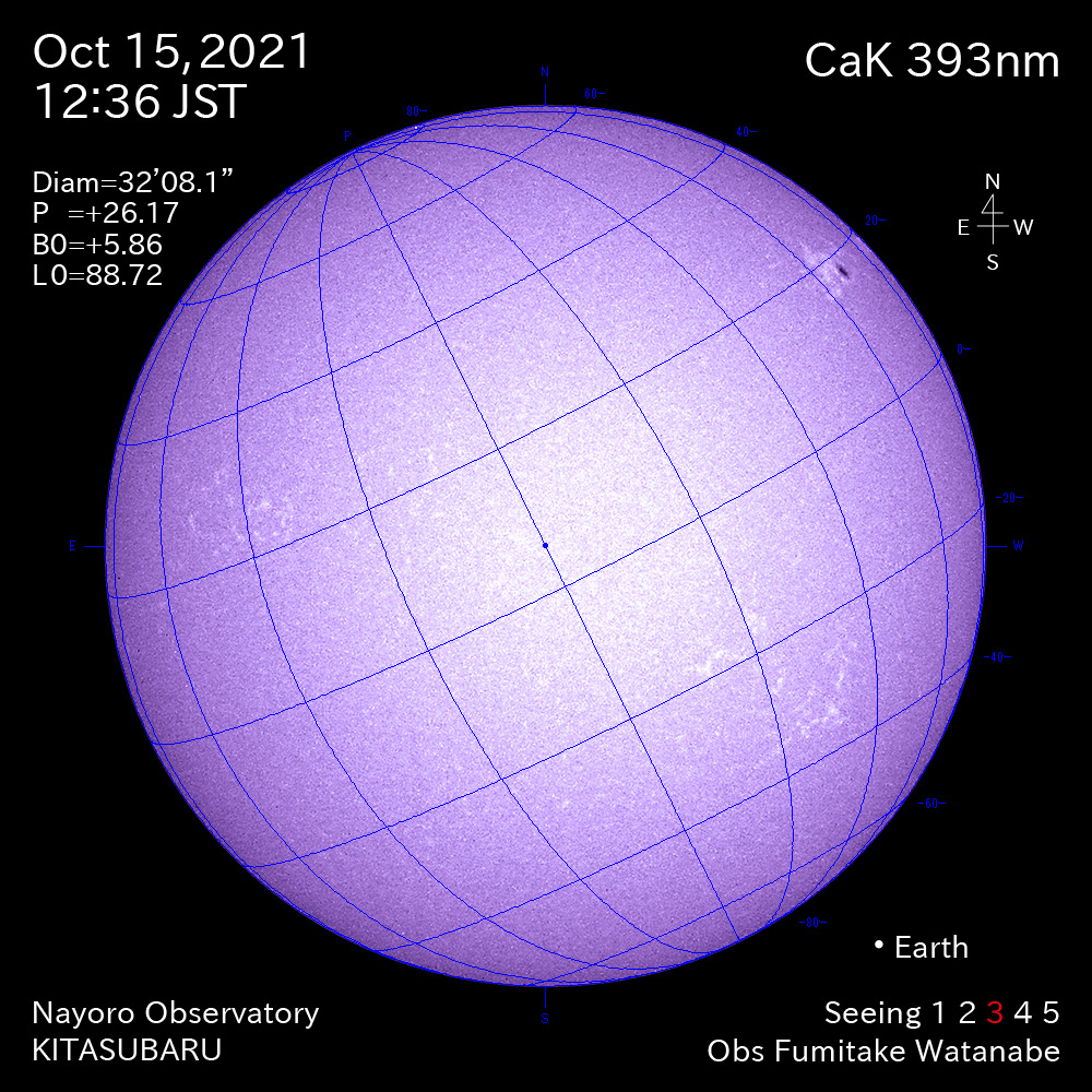 2021年10月15日CaK波長の太陽