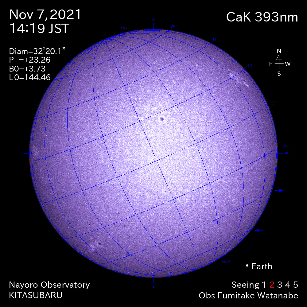 2021年11月7日CaK波長の太陽