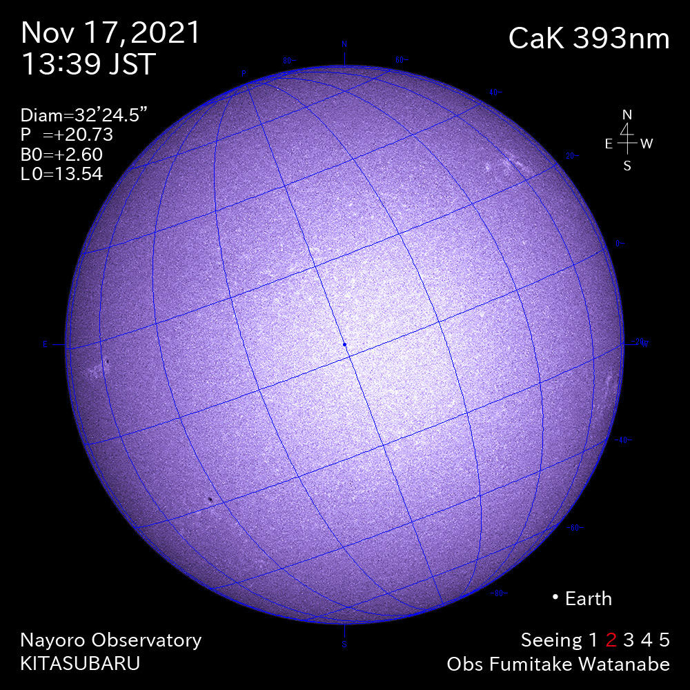 2021年11月17日CaK波長の太陽