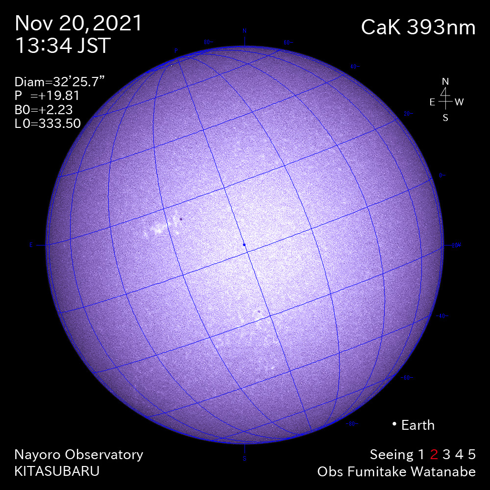 2021年11月20日CaK波長の太陽