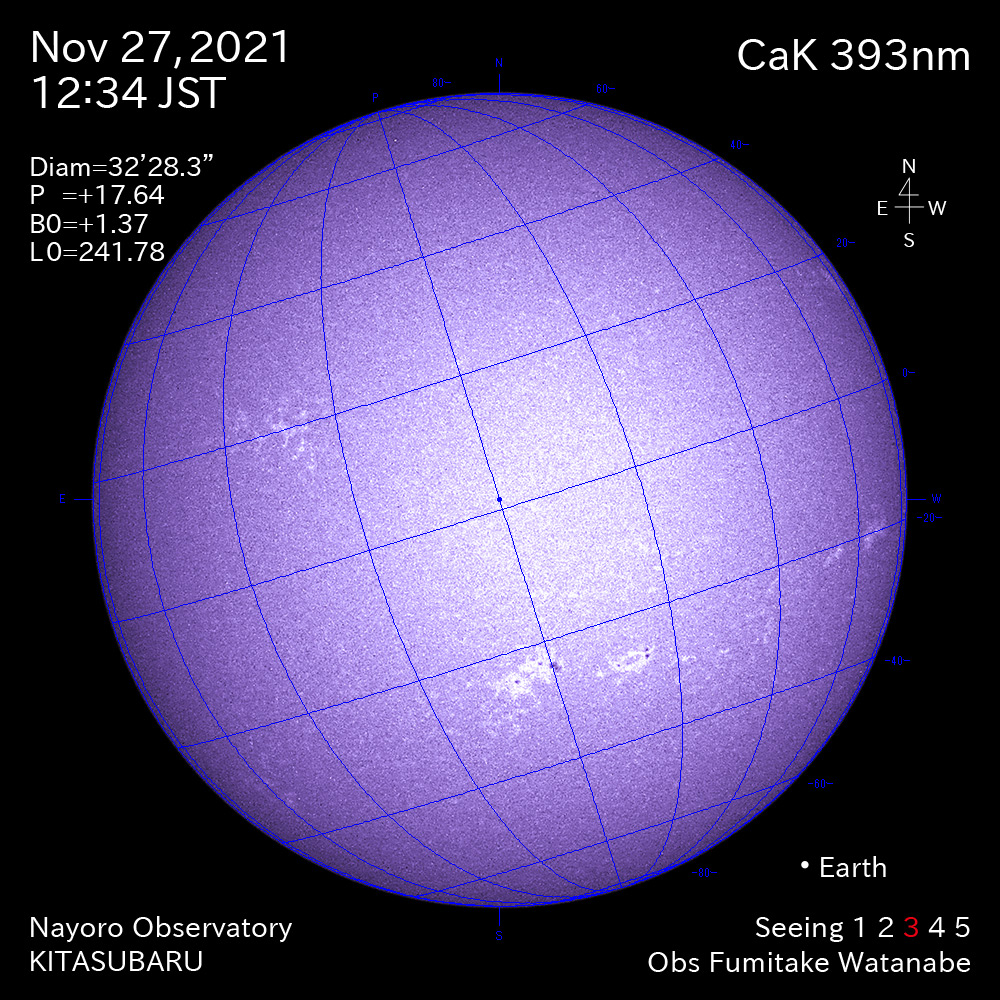 2021年11月27日CaK波長の太陽