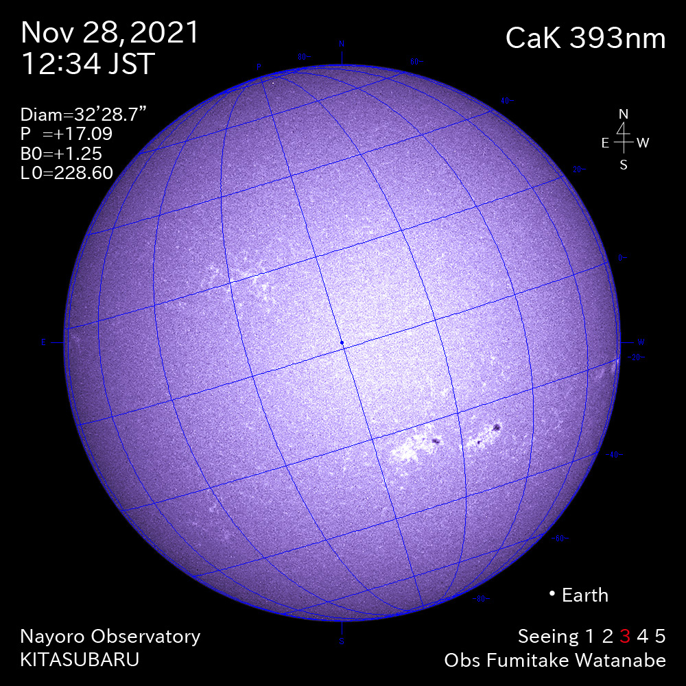 2021年11月28日CaK波長の太陽