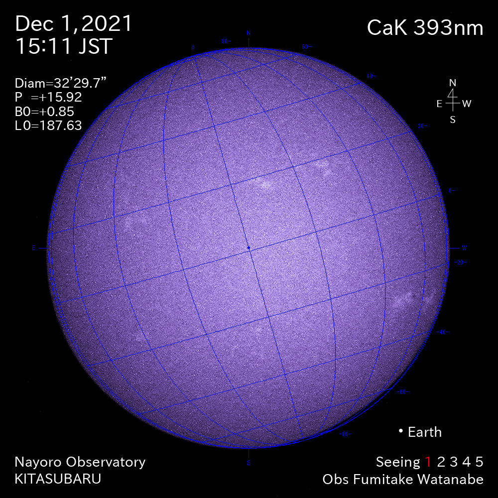 2021年12月1日CaK波長の太陽