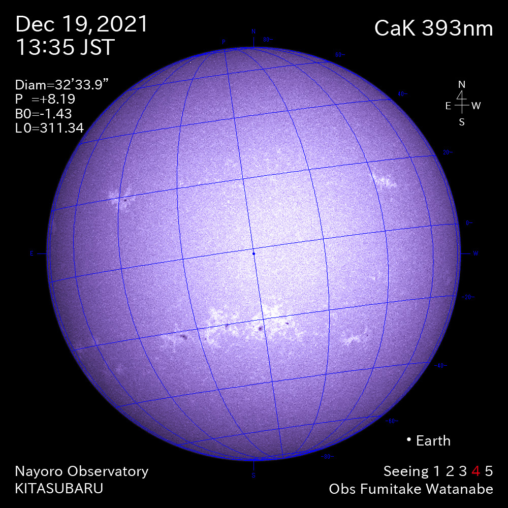 2021年12月19日CaK波長の太陽