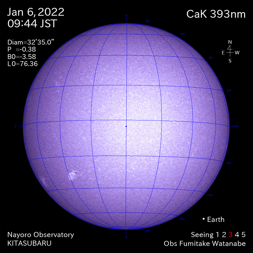 2022年1月6日CaK波長の太陽