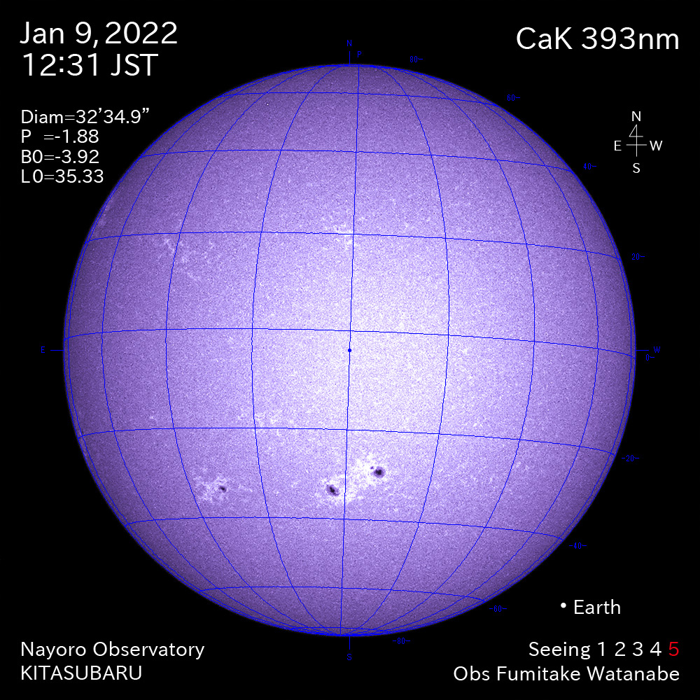 2022年1月9日CaK波長の太陽