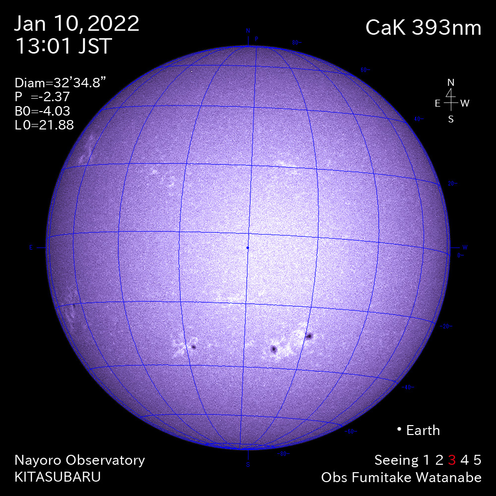 2022年1月10日CaK波長の太陽
