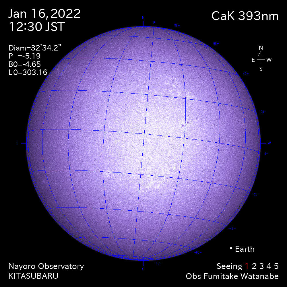 2022年1月16日CaK波長の太陽