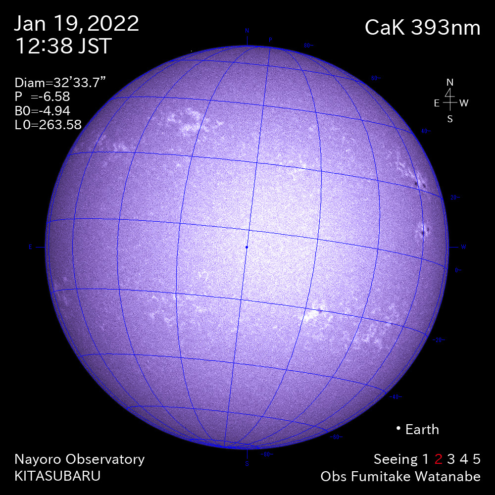 2022年1月19日CaK波長の太陽