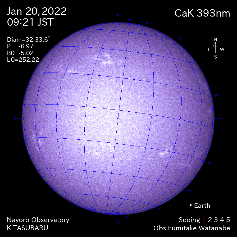 2022年1月20日CaK波長の太陽