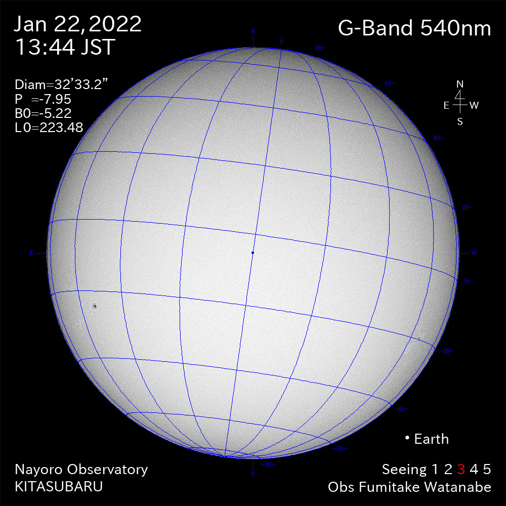 2022年1月22日540nm波長の太陽