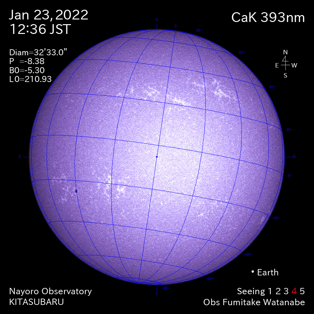 2022年1月23日CaK波長の太陽