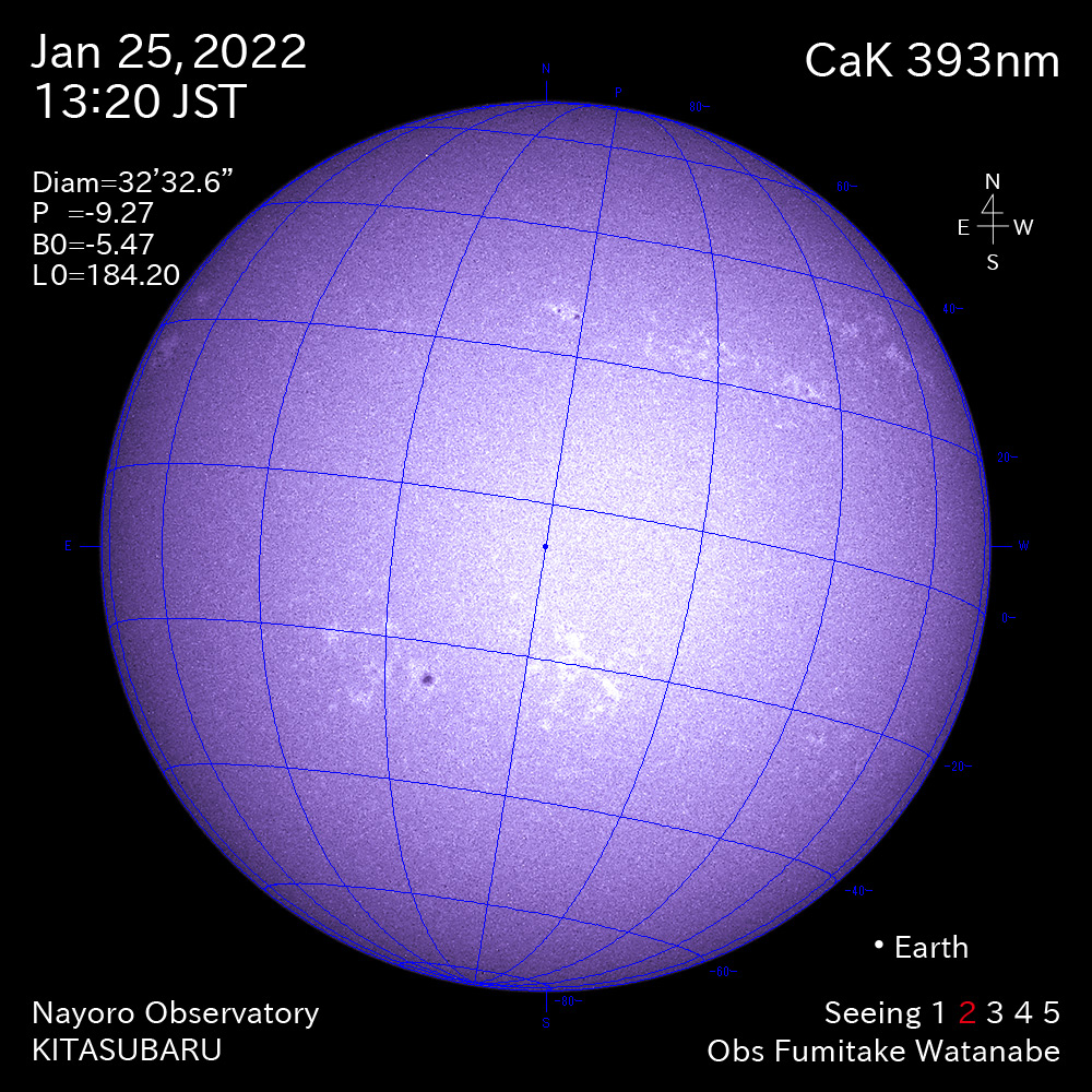 2022年1月25日CaK波長の太陽