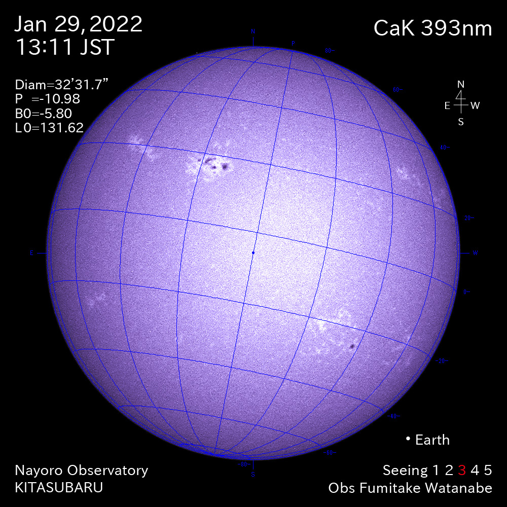 2022年1月29日CaK波長の太陽