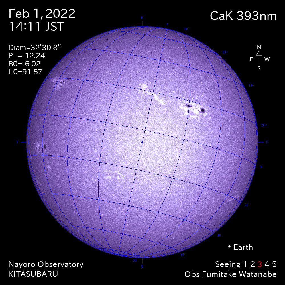 2022年2月1日CaK波長の太陽